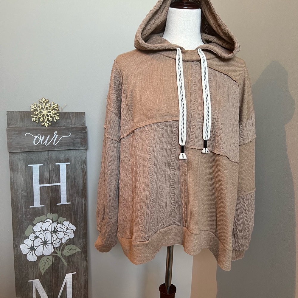 POL Textured Knit Hooded Sweater – Boho Patchwork Style